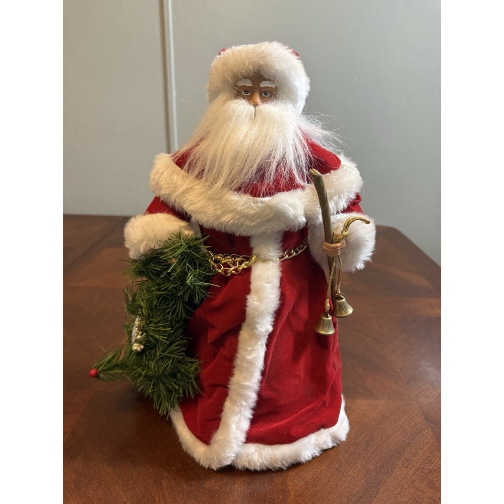 Vintage Christmas Santa Claus Tree Topper Standing Velvet Robe Long Beard 15"